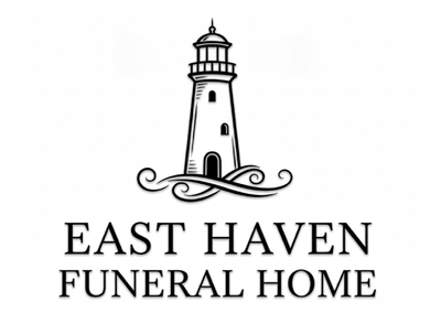 Logo of East Haven Funeral Home with a black lighthouse icon and text on white background
