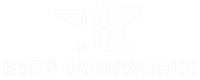 Faint white BYRD Ironworks logo on a white background, with a large stylized B above the company name.