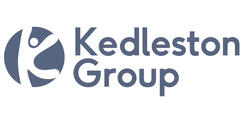 Logo of Kedleston Group, with a circular graphic and text in a dark blue color.