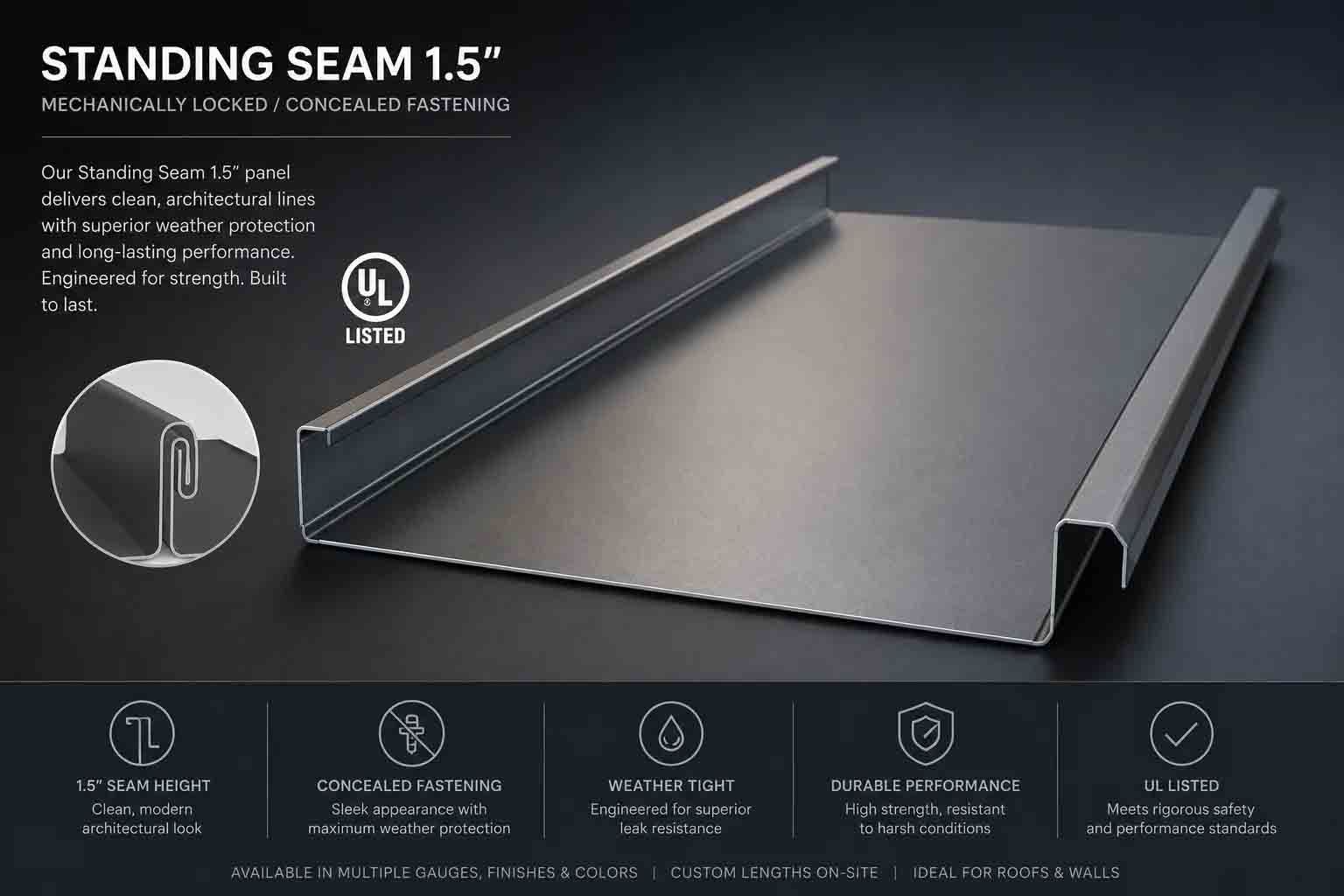 SS150 – 1.5″ Mechanical Standing Seam