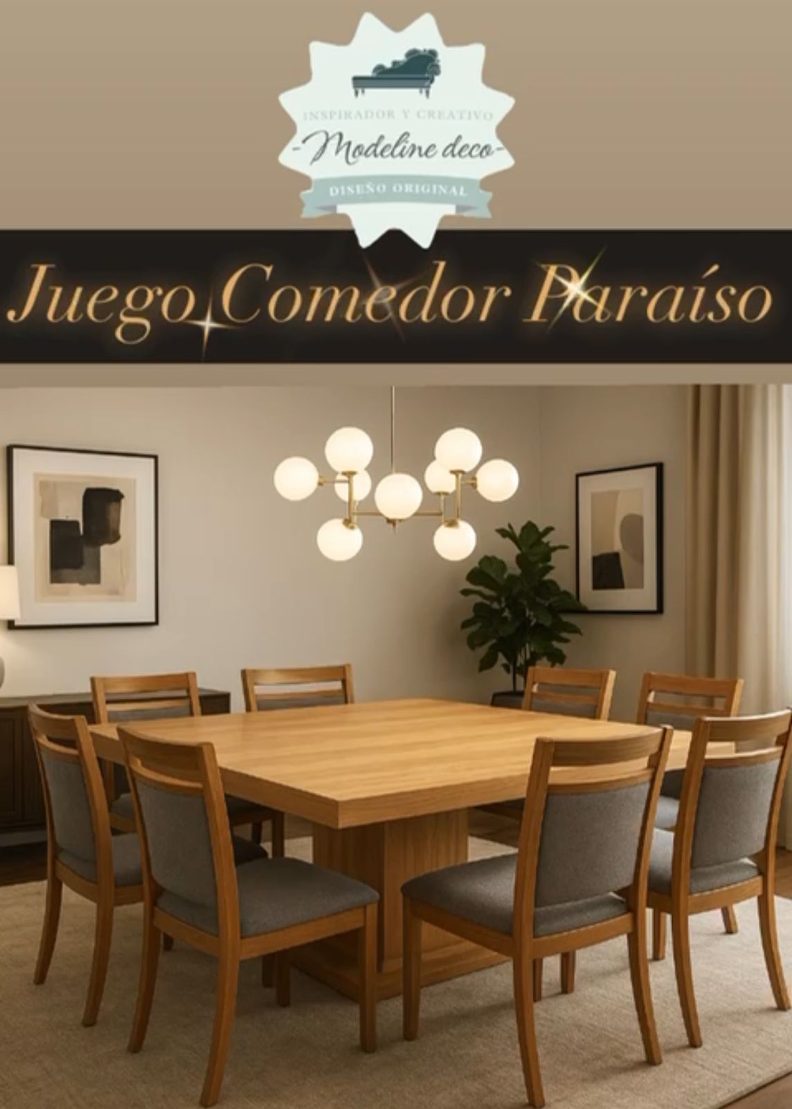 Combo Mesa Cuadrada combina Paraiso + 8 Sillas Comedor