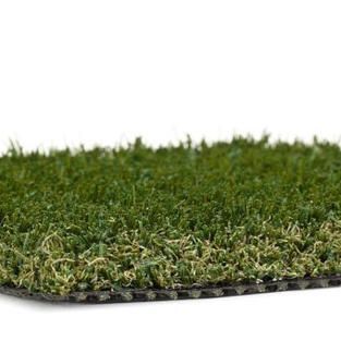 Artificial turf grass mat with a dense green surface and black backing