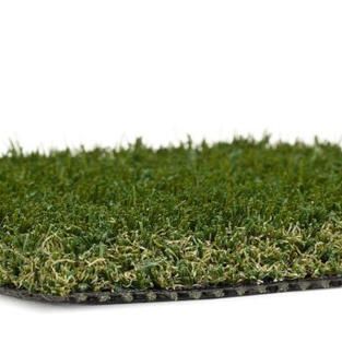 Roll of green artificial grass turf on a black backing surface