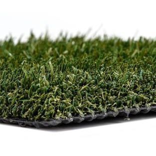 Artificial grass turf sample, green blades on black backing