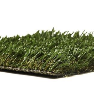 Close-up of green artificial turf with black backing on a white background
