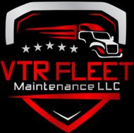 Logo for VTR Fleet Maintenance LLC: Truck silhouette, stars, and text on a black background. Red and white colors.
