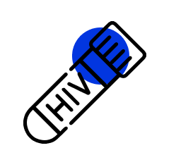 A blue and white thermometer with the word hiv on it.