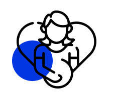 A woman is holding a baby in her arms in front of a heart.