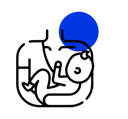 A line drawing of a woman holding a baby in her arms.