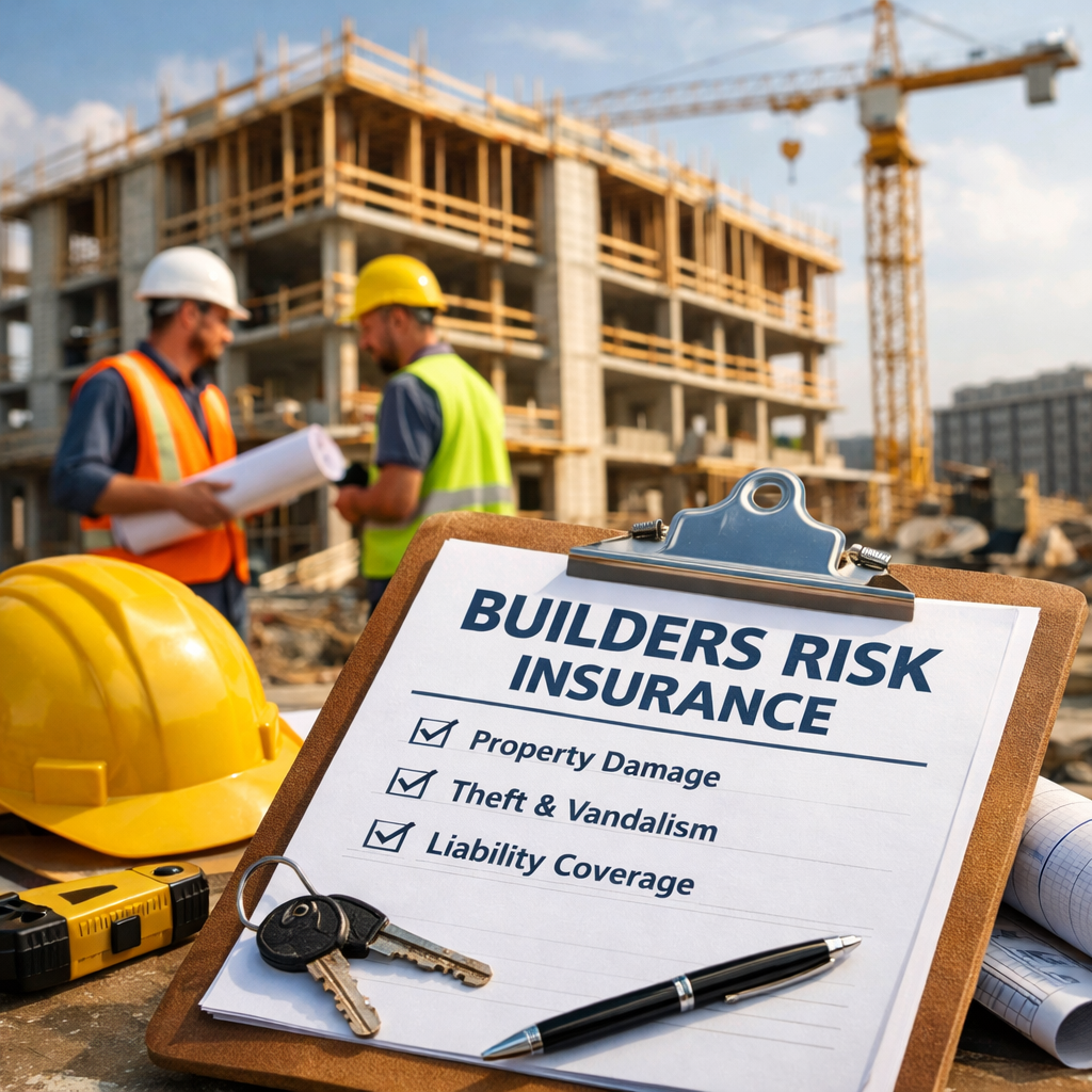 Construction site with clipboard labeled 