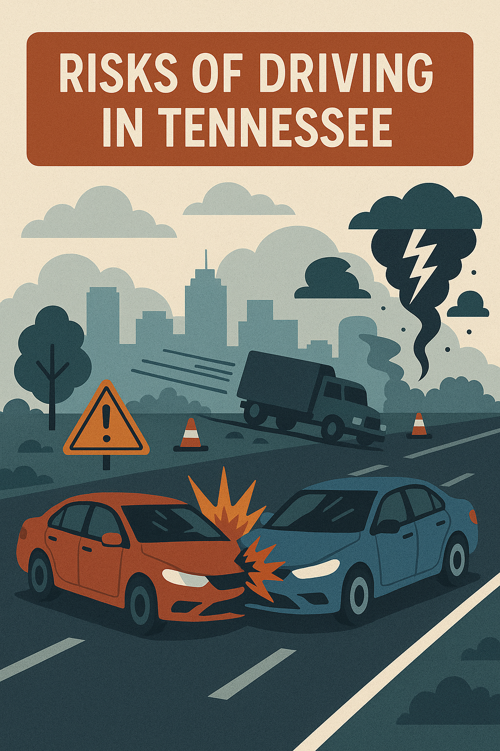 Poster: Car accident and weather risks of driving in Tennessee.