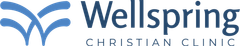 Wellspring Christian Clinic logo with blue stylized lines and the clinic name in blue and gray text