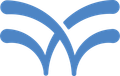 Blue abstract fountain-like logo on a white background