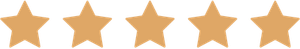 Five gold stars in a row on a white background