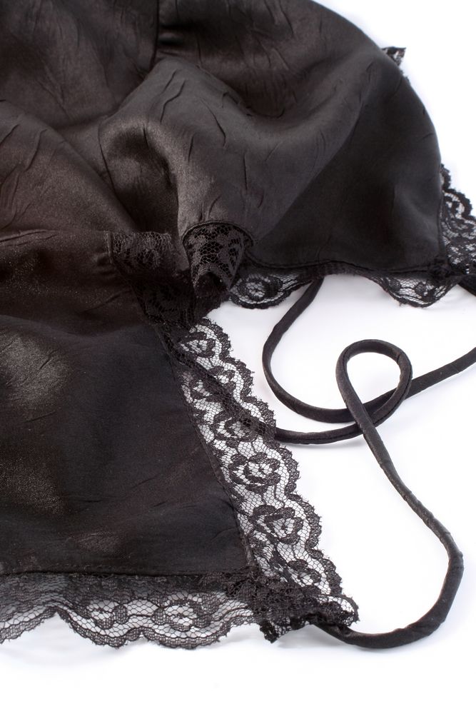 Black Silk Garment With Lace Trim and Tie — Shona's Lingerie in Kirwan, QLD