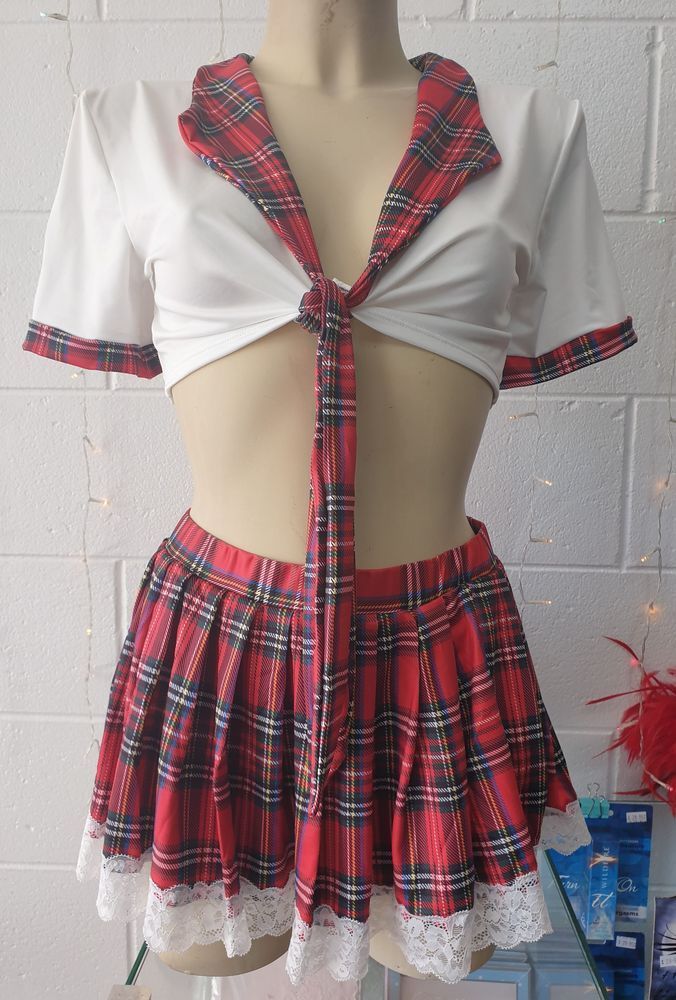 Schoolgirl-style Outfit: White Top With Plaid Collar — Shona's Lingerie in Hermit Park, QLD