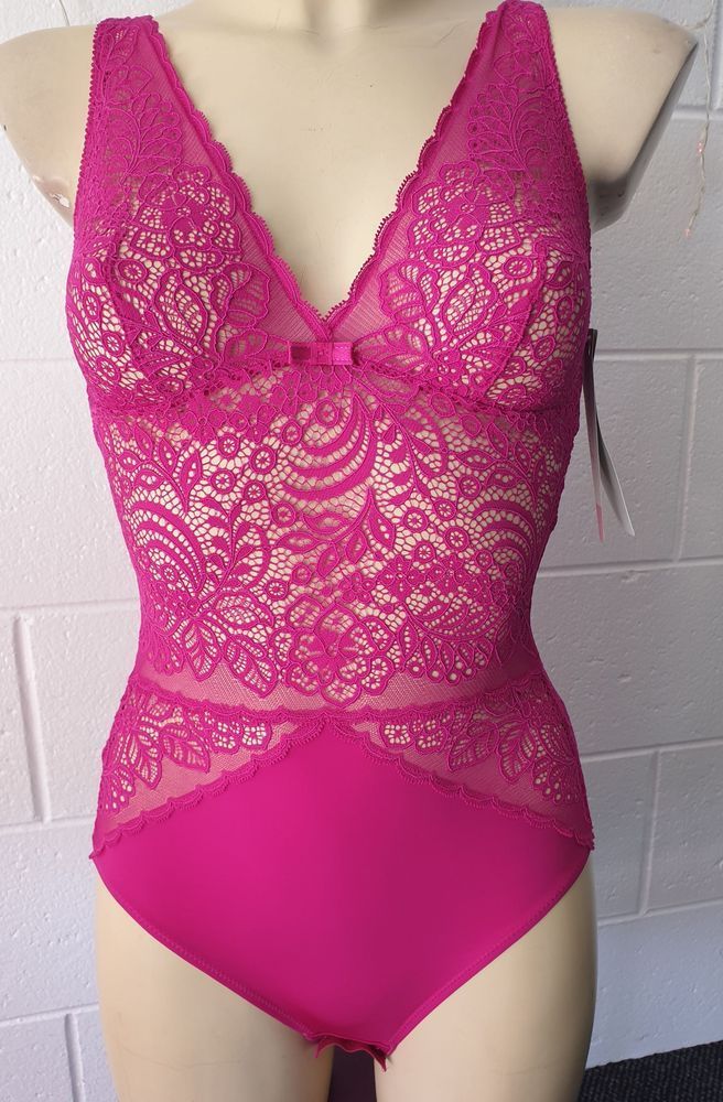 Pink Lace and Solid Bodysuit on a Mannequin — Shona's Lingerie in Hermit Park, QLD