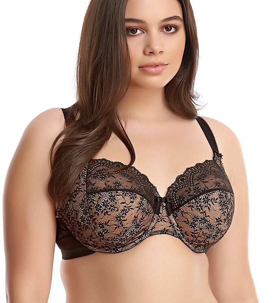 Woman Wearing a Black and Beige Lace Bra — Shona's Lingerie in Hermit Park, QLD