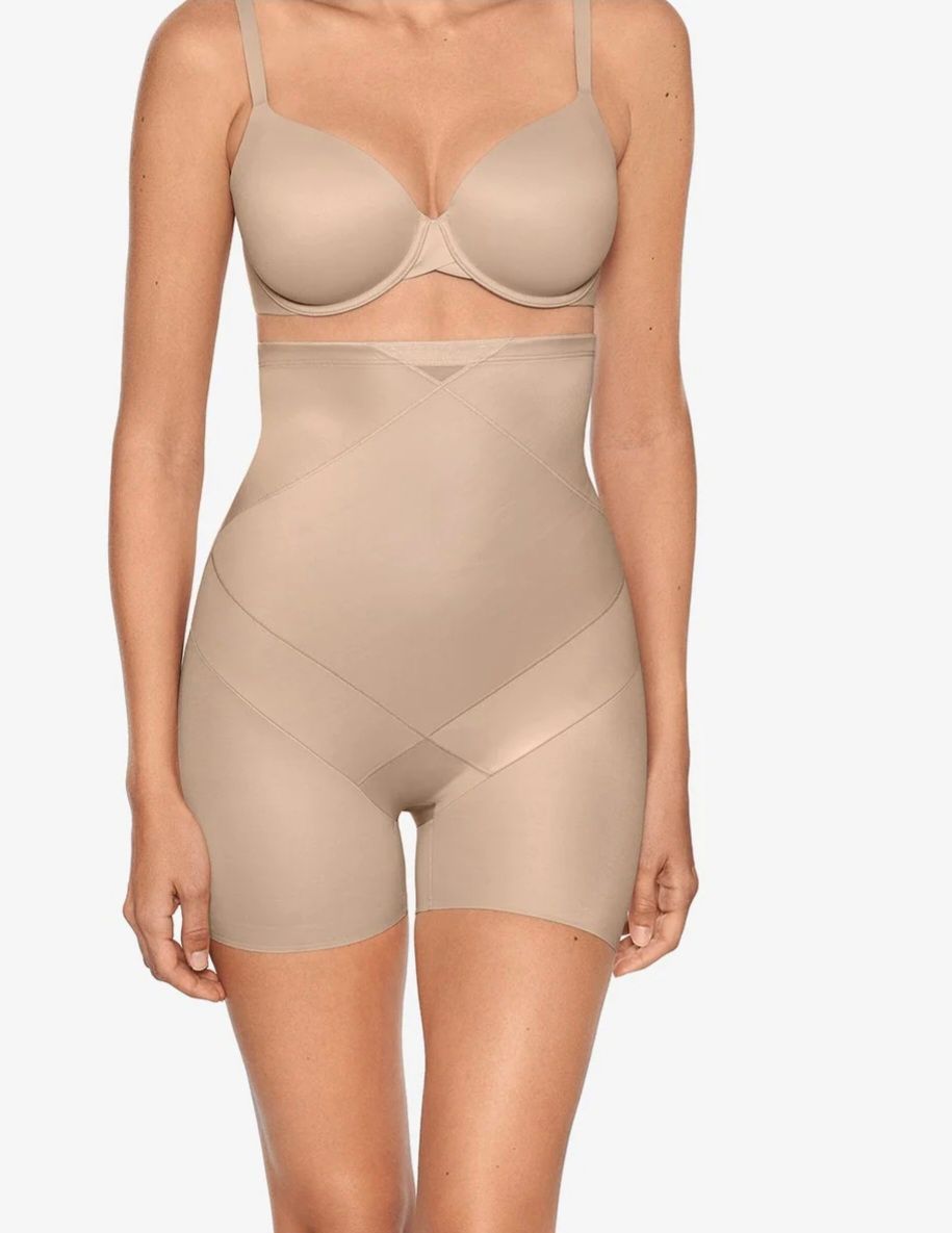 Woman Modeling Beige Shapewear Set on a Plain White Background — Shona's Lingerie in Hermit Park, QLD