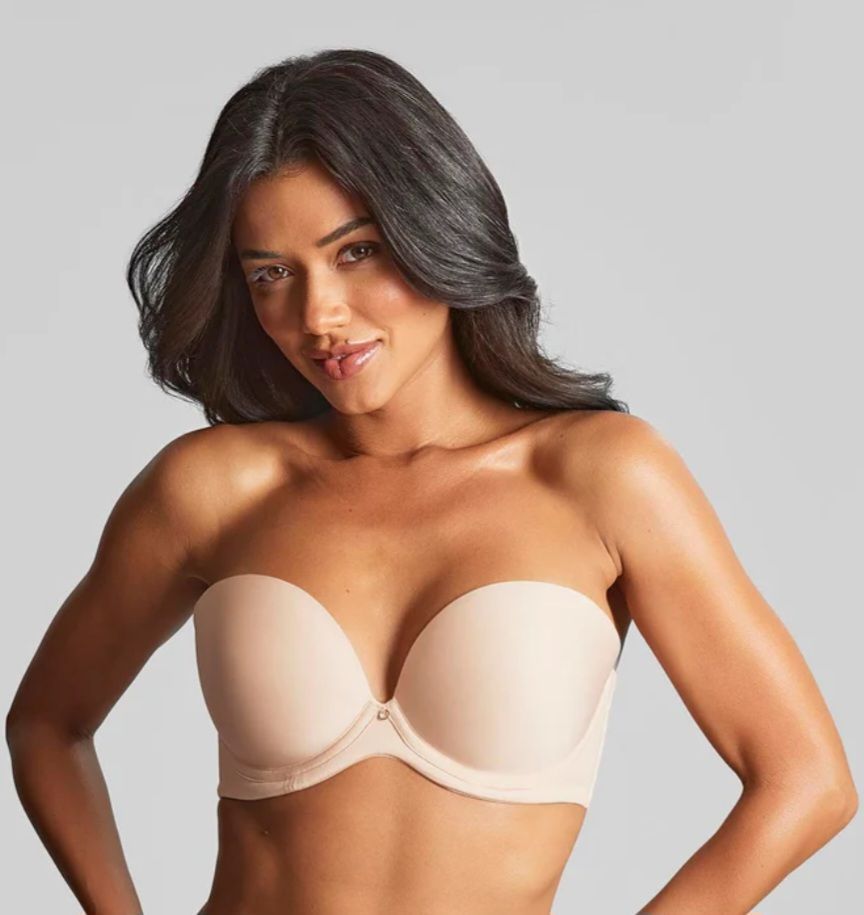 Woman Wearing a Beige Strapless Bra, Looking Forward, Studio Shot — Shona's Lingerie in Hermit Park, QLD
