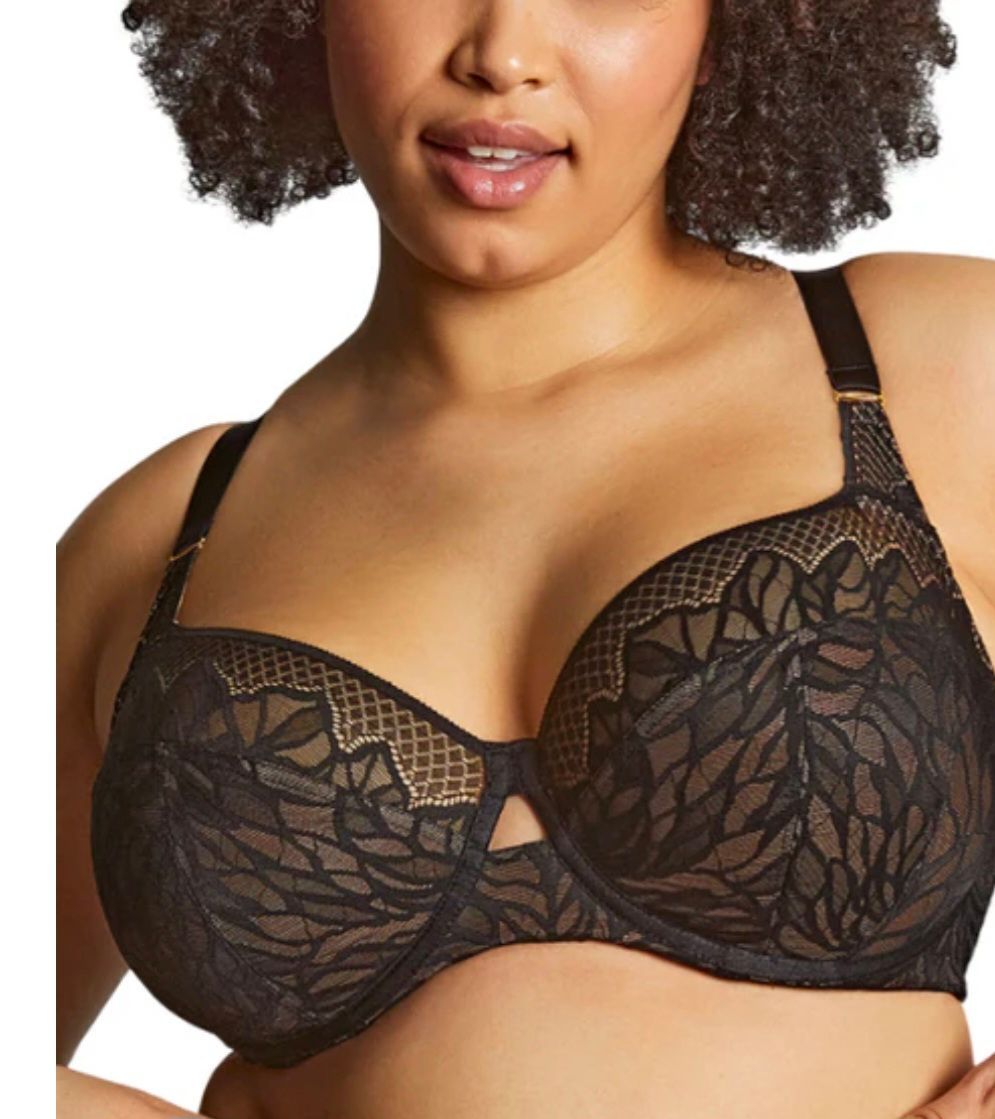 Black Lace Floral Bra on a Woman Against a White Background — Shona's Lingerie in Hermit Park, QLD
