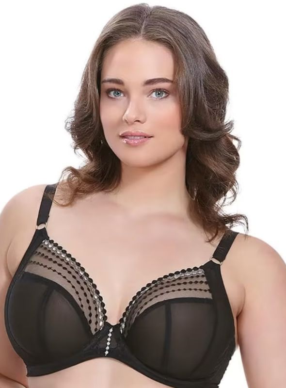 Woman Wearing a Black Bra With Sheer Panels and Decorative Beading — Shona's Lingerie in Hermit Park, QLD