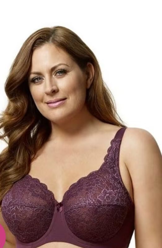 Woman Wearing a Dark Purple Lace Bra, Smiling — Shona's Lingerie in Hermit Park, QLD