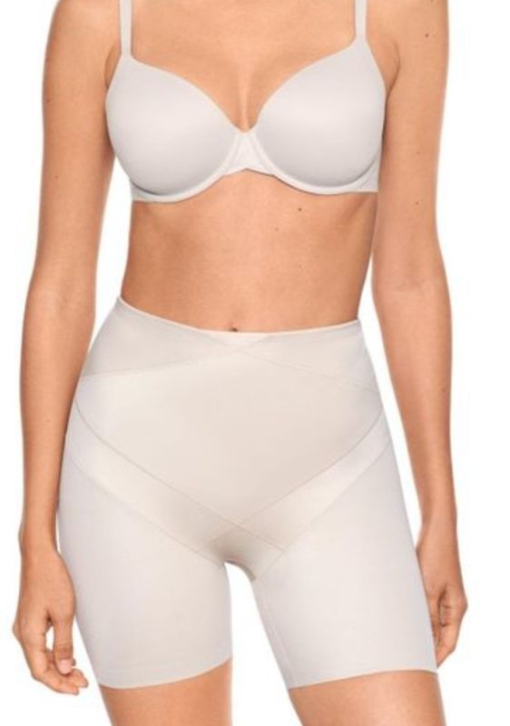 Woman Wearing Beige Bra and High-waisted Shapewear Shorts — Shona's Lingerie in Hermit Park, QLD