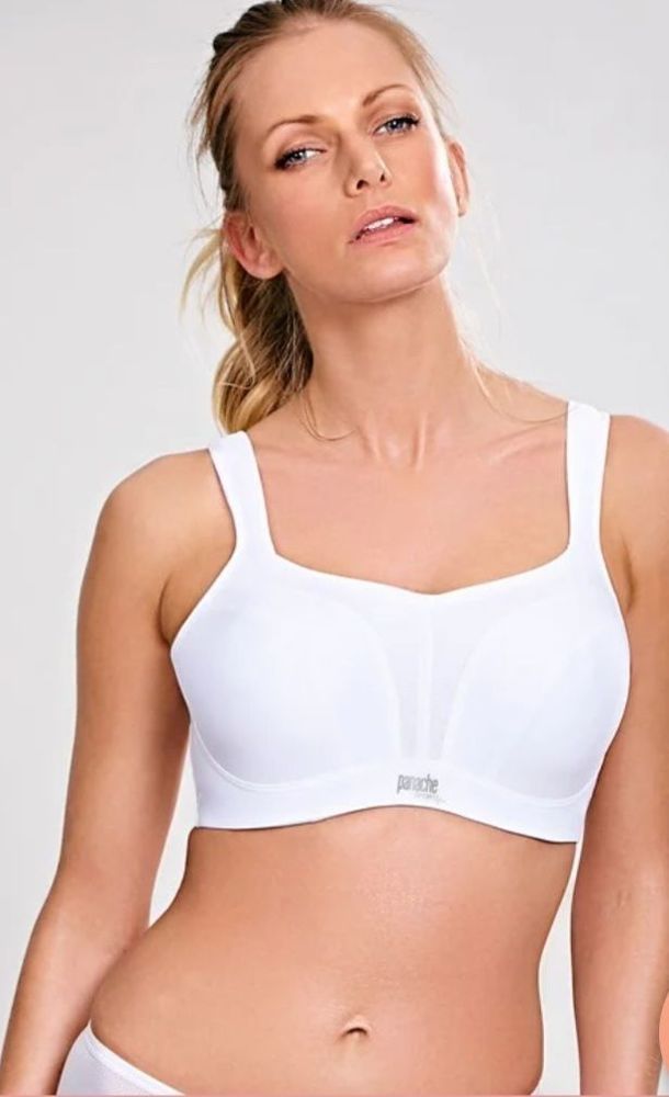 Woman in White Sports Bra, Looking Up, Studio Shot — Shona's Lingerie in Hermit Park, QLD