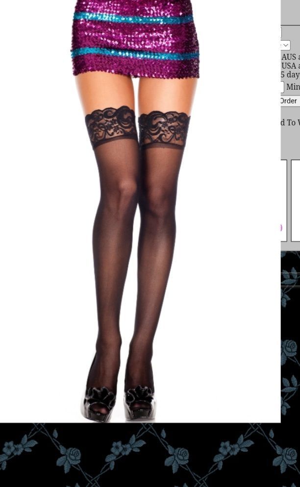 Black Sheer Thigh-high Stockings With Lace Trim — Shona's Lingerie in Hermit Park, QLD