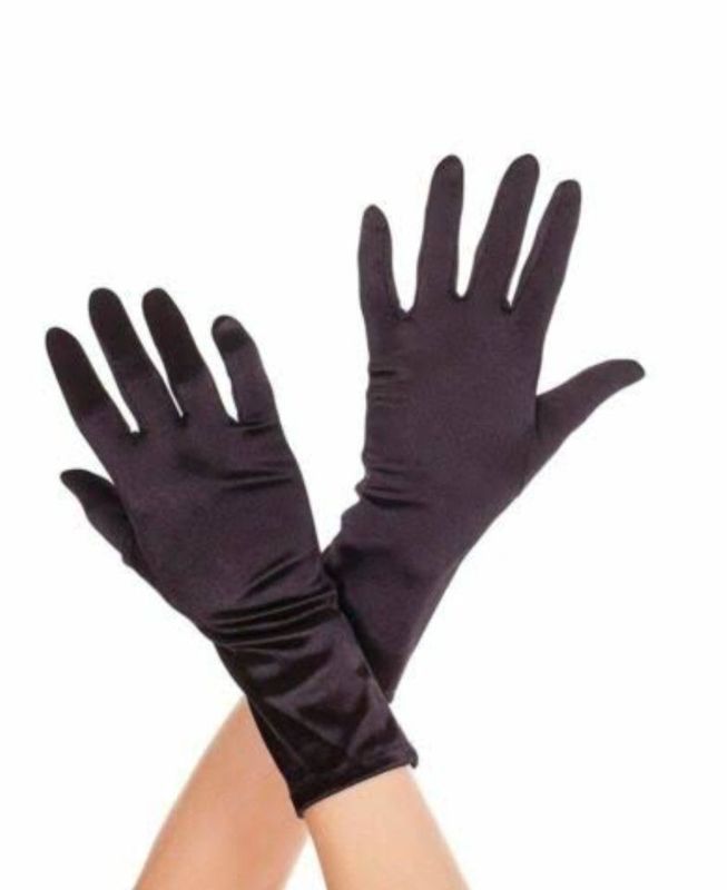 Black Satin Formal Gloves, Crossed, Against a White Background — Shona's Lingerie in Hermit Park, QLD