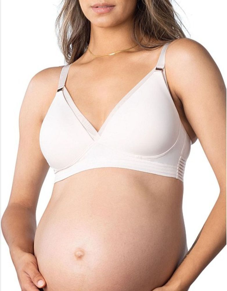 Pregnant Person Wearing a Light-coloured Nursing Bra, Hands on Stomach — Shona's Lingerie in Hermit Park, QLD