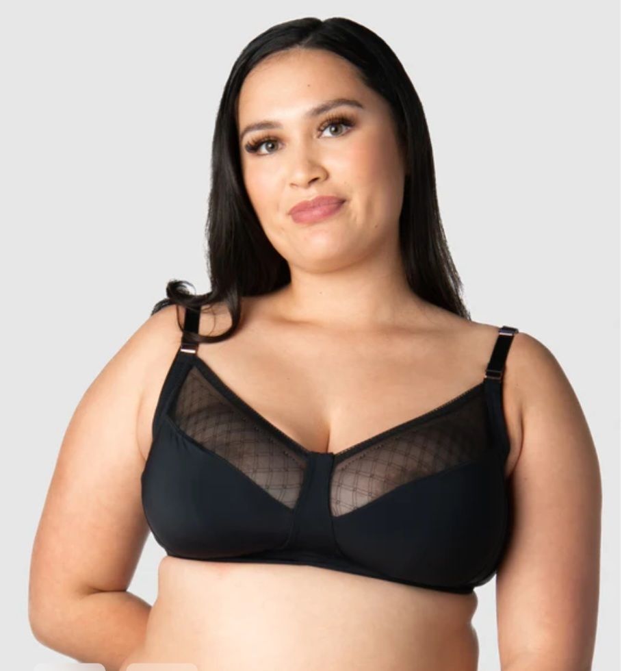 Woman Wearing a Black Bra With Mesh Detailing — Shona's Lingerie in Hermit Park, QLD