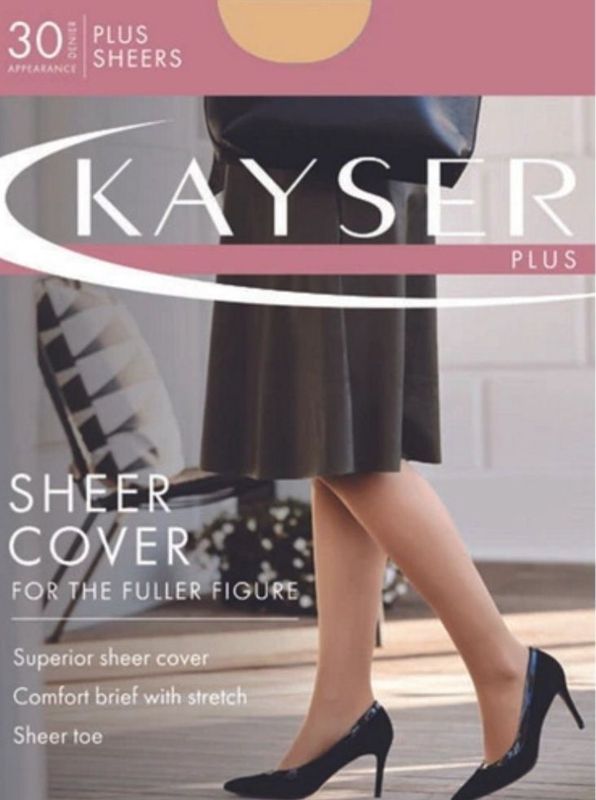 Kayser Plus Sheer Tights Packaging. a Woman Wearing the Tights, Dress, and Heels — Shona's Lingerie in Hermit Park, QLD