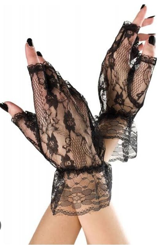 Black Lace Fingerless Gloves on Crossed Wrists — Shona's Lingerie in Hermit Park, QLD
