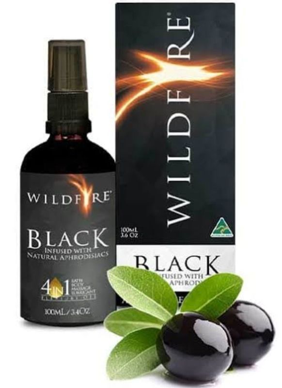 Black Wildfire Product With Box, Bottle, Olives, and Leaves — Shona's Lingerie in Hermit Park, QLD