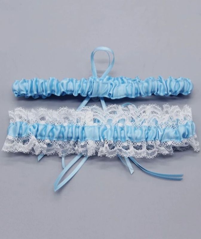 Two blue and white bridal garters. Top one is plain, bottom one has lace trim. - Shona's Lingerie, Townsville, QLD.