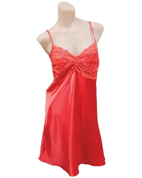 Red Satin Slip Dress on a Mannequin, With Lace Bodice and Spaghetti Straps — Shona's Lingerie in Hermit Park, QLD