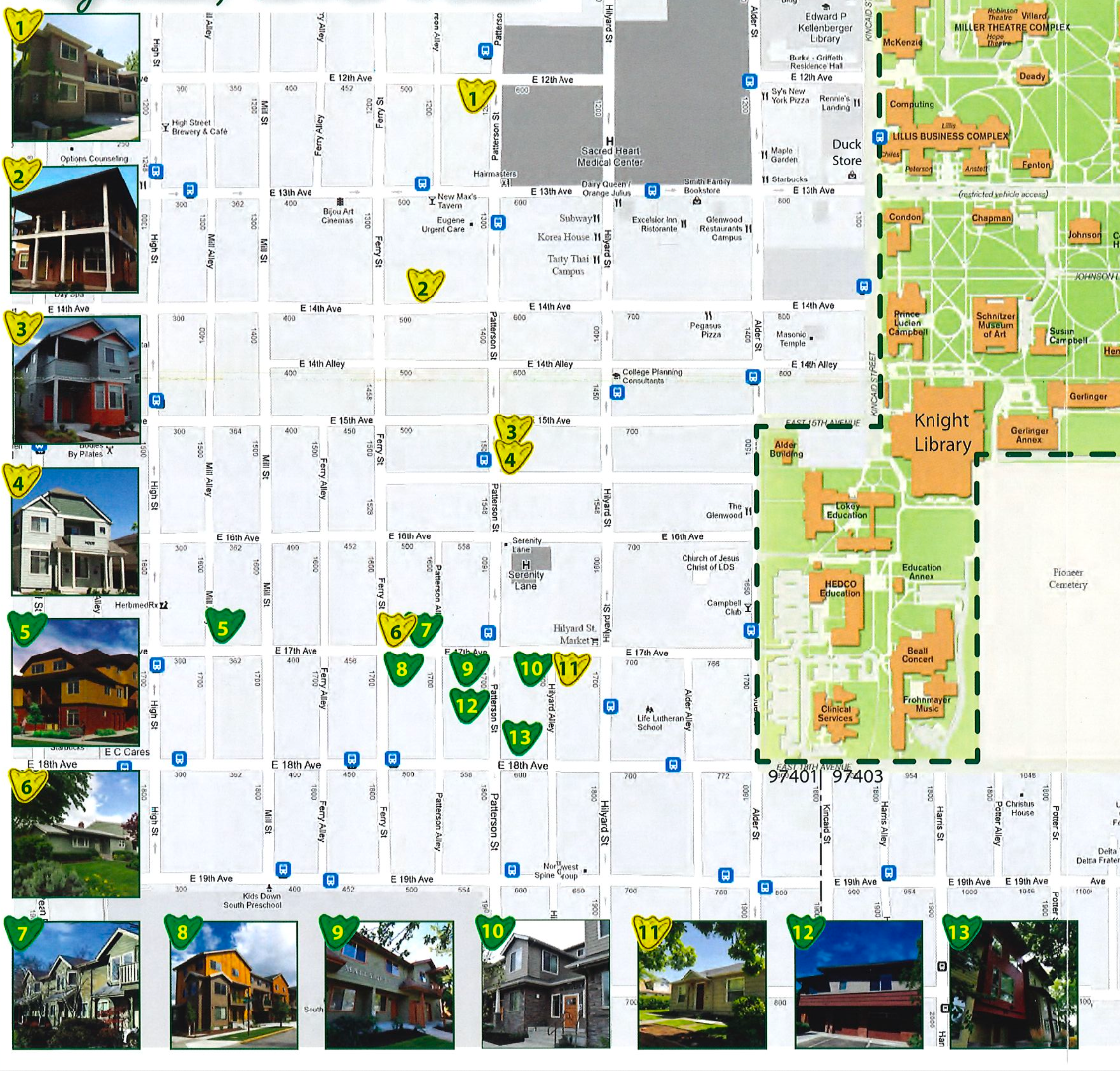 A map of Mallard Properties off-campus housing near the University of Oregon