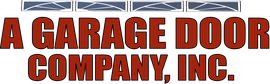 Logo for A Garage Door Company, Inc. with garage door graphic above red text.