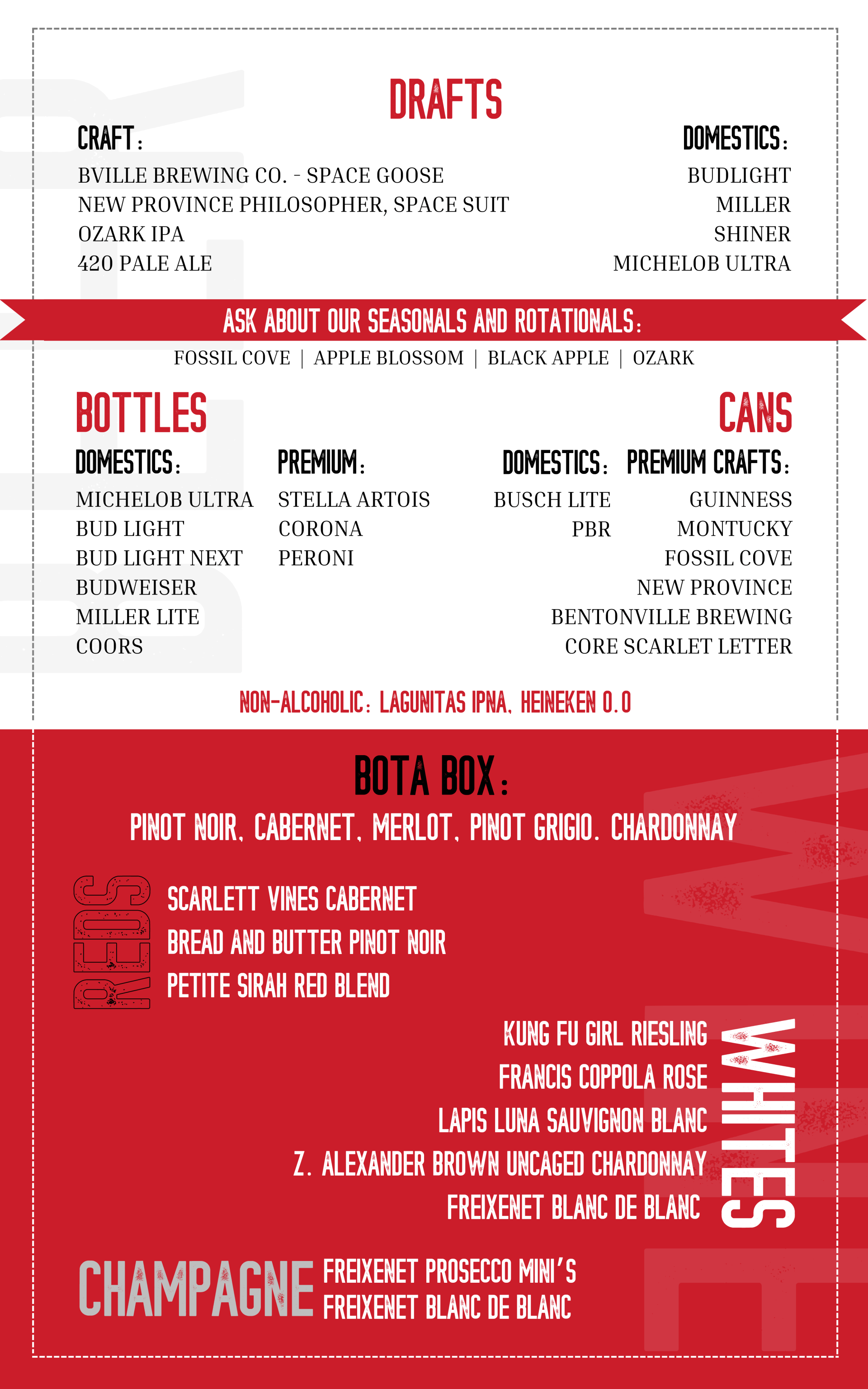 Drink Menus Mojo's Pints & Pies