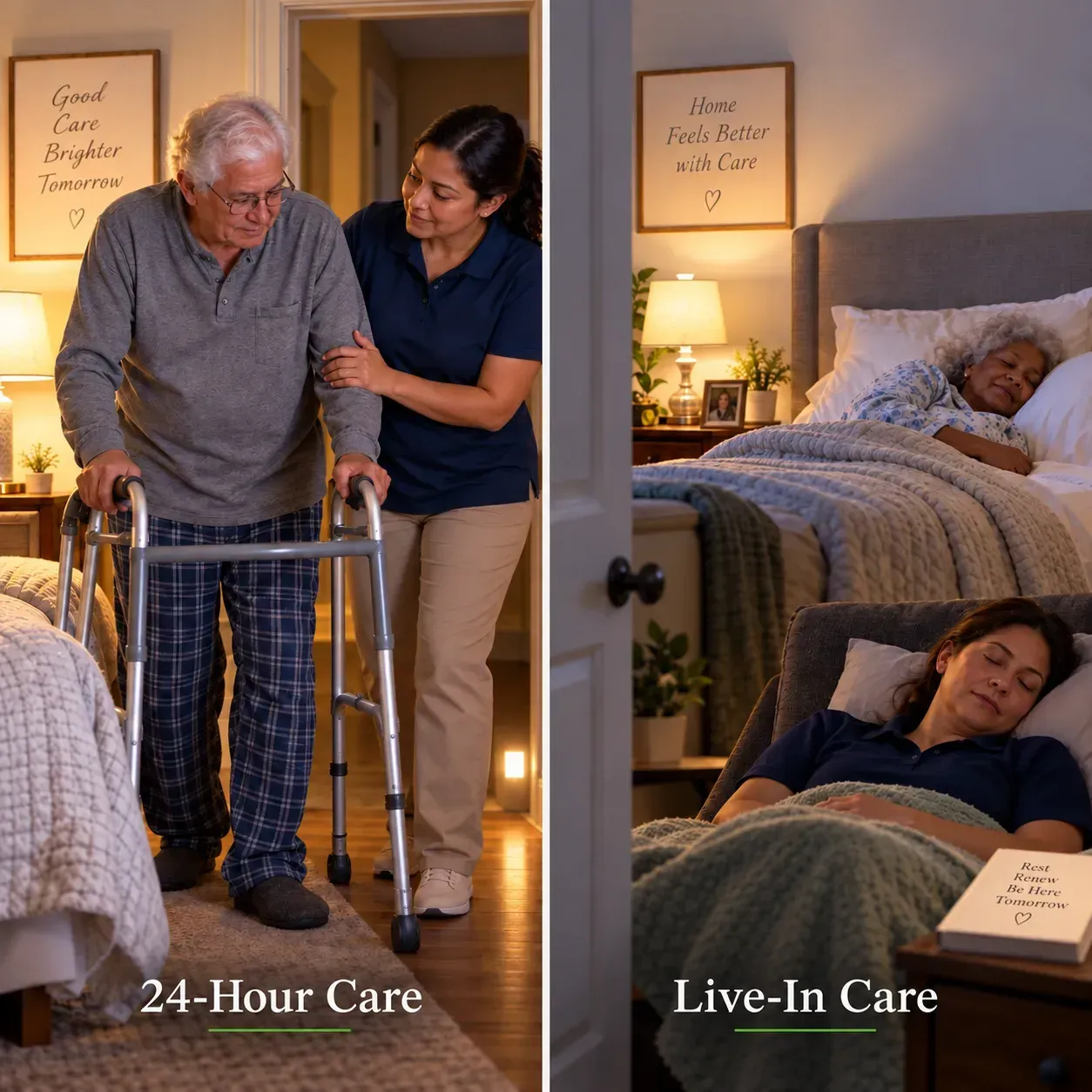 compare 24-hour care to live-in care