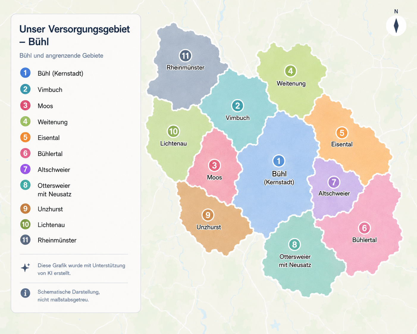 Versorgungsgebiet der Sozialstation St. Elisabeth Bühl