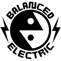 Black and white yin-yang symbol, lightning bolts, the words 