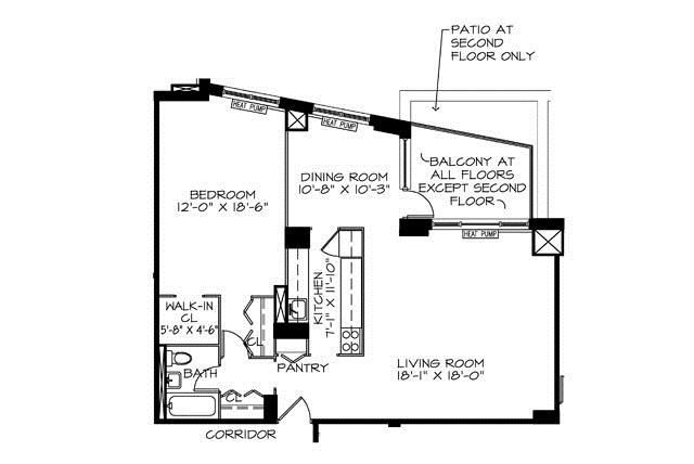 A black and white floor plan of a house with a balcony