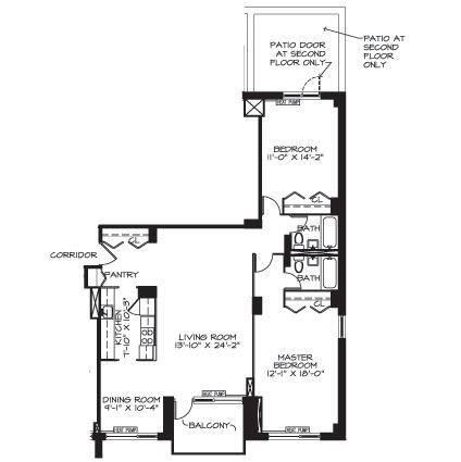 A black and white floor plan of a house with a balcony.