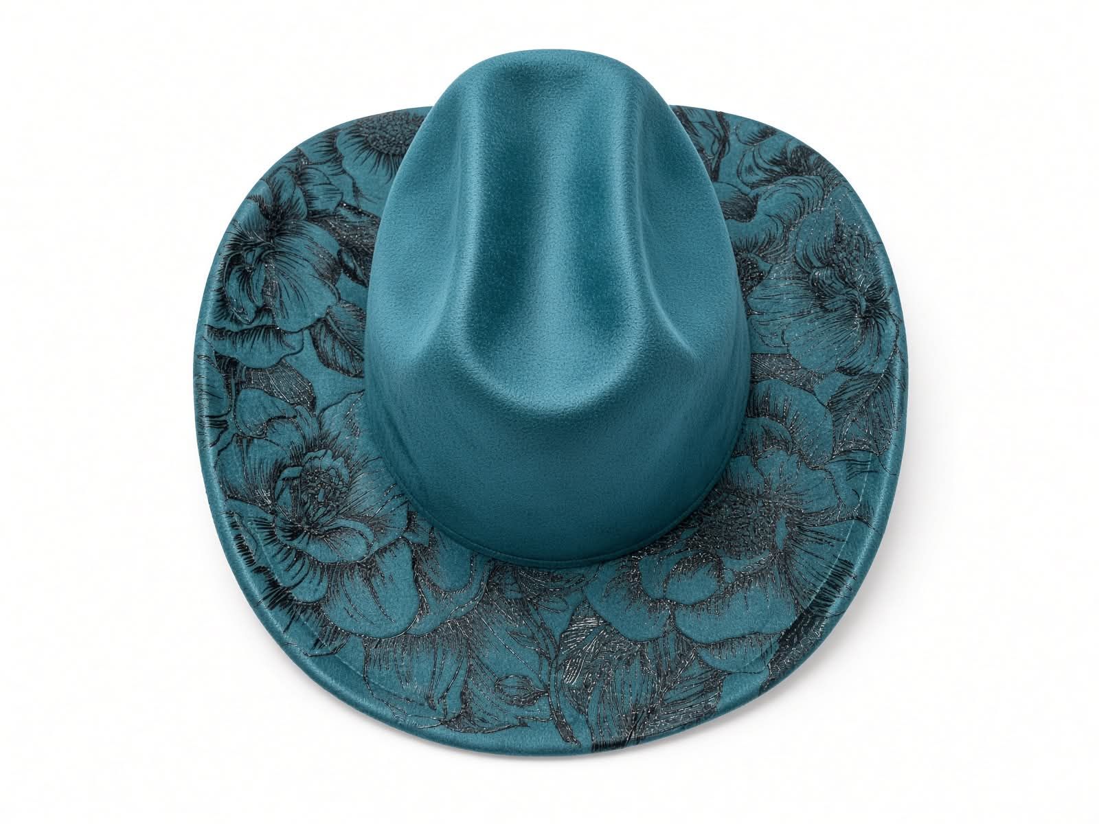 Faux Suede Peacock Blue Cowboy Hat
