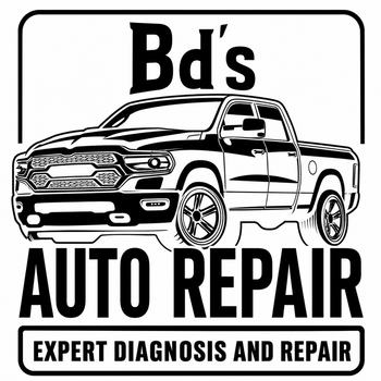 BD's Auto Repair logo with a white pickup truck on a red and black emblem
