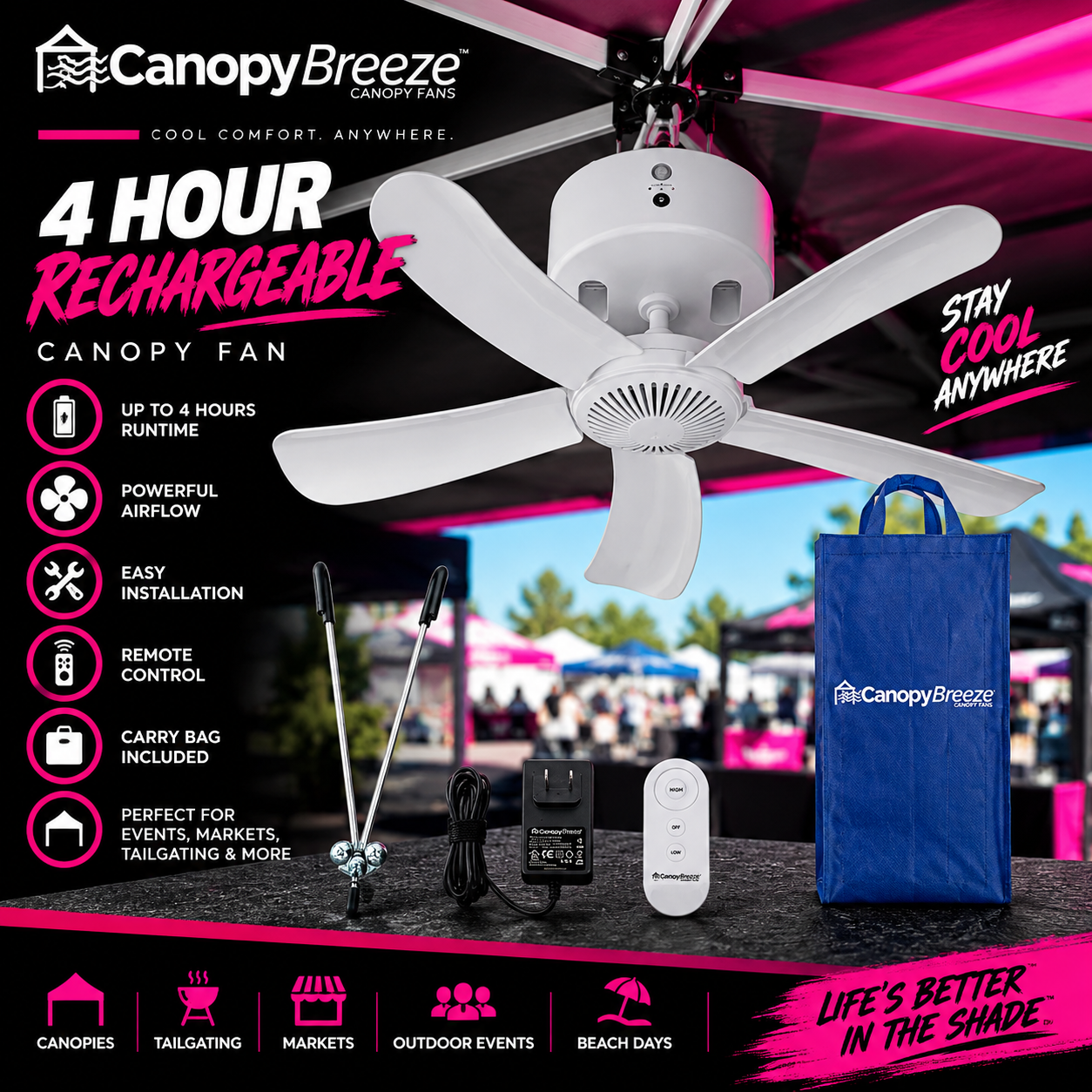 Canopy Breeze CB40 4-Hour Rechargeable Canopy Fan | Portable Outdoor Event Cooling