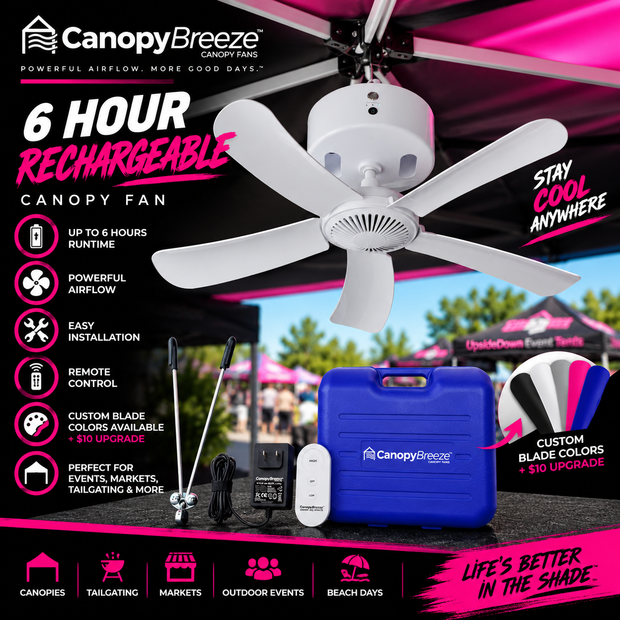 Canopy Breeze CB305 6-Hour Rechargeable Canopy Fan | Portable Event Cooling